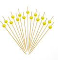 Minisland Yellow Pearl Cocktail Picks, 4.7 Inch Long Bamboo Fancy Toothpicks for Appetizers, Decorative Mardi Gras Carnival Party Food Drink Garnish Fruit Kabob Skewer Sticks 100 Counts - MSL451