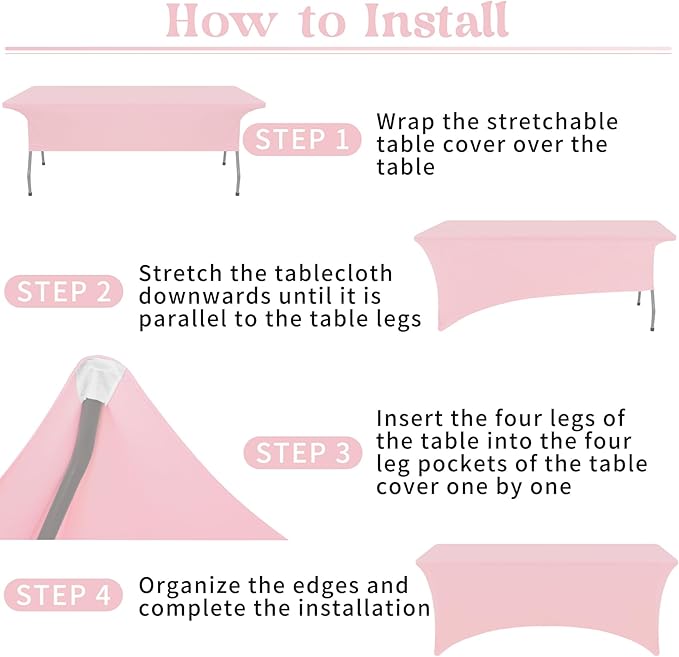 HAISIWLKJ 6 Pack Table Cloth 8ft Pink Tablecloths for Rectangle Folding Table Spandex Fitted Stretch Cover Wrinkle Resistant Washable Protector for Party, Wedding, Banquet, Festival.