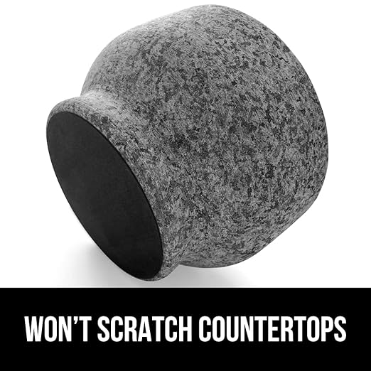 GORILLA GRIP Heavy Duty Mortar and Pestle Set with Slip Resistant Base, 100% Granite Stone Molcajete Guacamole Bowl, Grind Seeds, Garlic, Herb, Kitchen Muddler, Christmas Gifts for Chefs, 1.5 Cup Gray