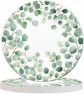 Eucalyptus Round Leaf Coasters Set for Wood Table Green Branches and Leaves Twig Natural Plant Foliage Tabletop Protection Mat for Mugs and Cups 4 Inch for Kitchen Office Home