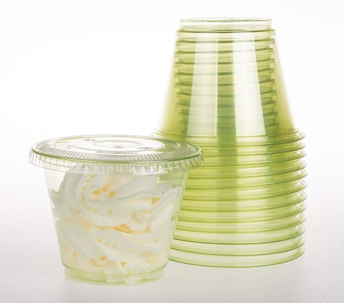 Golden Apple, 9oz-50sets Green Plastic Cups with Clear Flat no Hole lids…