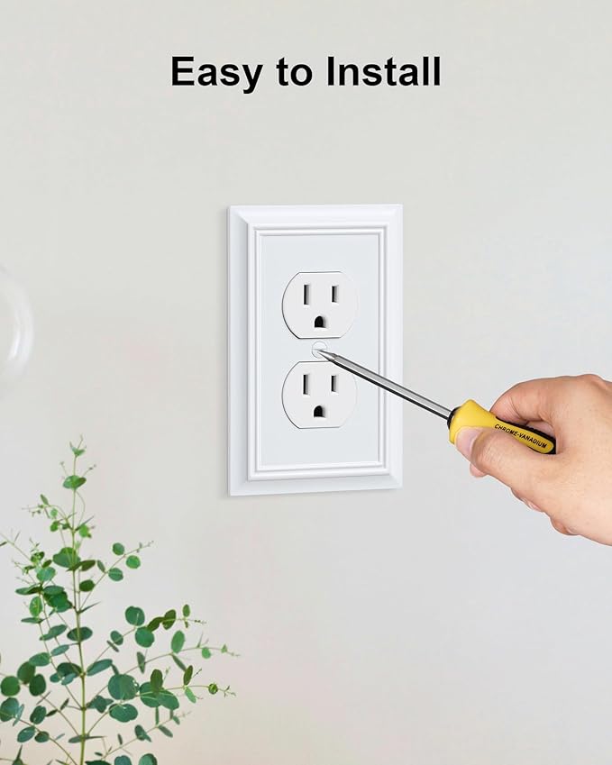 2-Pack Duplex Outlet Cover Plate, Decorative Pure White Switch Plates and Outlet Covers, Natural Bamboo Fiber Wall Plates for Electrical Outlets, 1 Gang Receptacle Cover, Corrosion Resistant