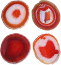 Natural Agate Coasters Set of 4 - Dyed Red Irregular Circle Stone Drink Coasters with Rubber Red 4-5" Unique Home Decor