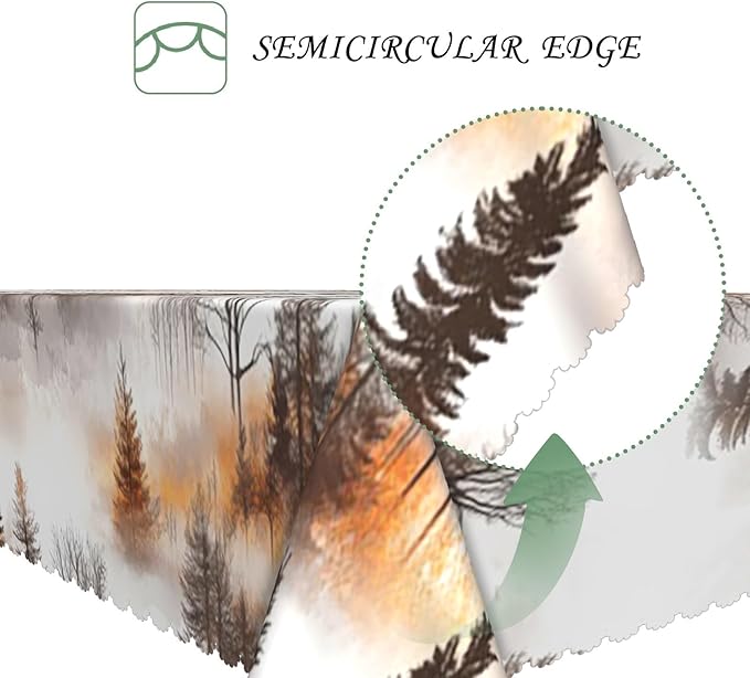 60x120 Inch Nature Rectangle Tablecloth Watercolor Autumn Forest Misty Pine Tree Sunrise Table Cloth Waterproof Reusable Table Cover for Dining Home Kitchen Thanksgiving Picnic BBQ