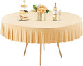 1 Pack Champagne Spandex Round Tablecloths for 60 inch Table, Stretchy Fitted 5FT Round Table Cloths,Wrinkle Free Table Cover with Skirt for Wedding Party Dining Banquet