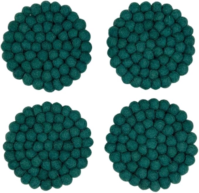 Humble Hilo Handmade Felt Coaster, 3.9 inches, Set of 4 (Teal)