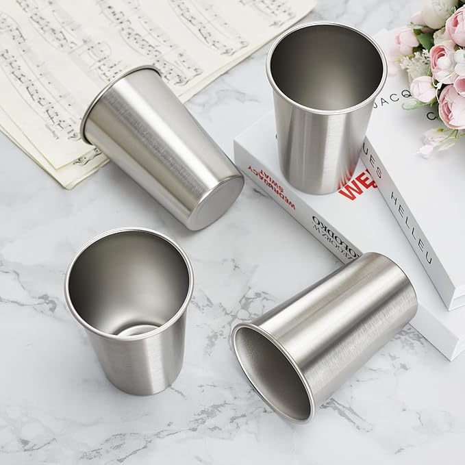 4 Pack 16oz Stainless Steel Pint Cup,Healthy Unbreakable and Stackable,Metal Drinking Glasses