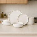 12-Piece Stoneware Dinnerware Set with Mugs | Microwave and Dishwasher Friendly | Stackable Matte Glaze Plates & Bowls | Service for 3 (White for 4)