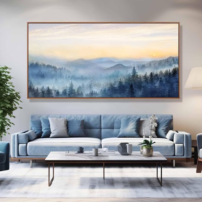 Forest Wall Art Sunrise Wall Art Decor Mountain Canvas Pictures Framed Artwork Large Arts 36"x70" for Home Office