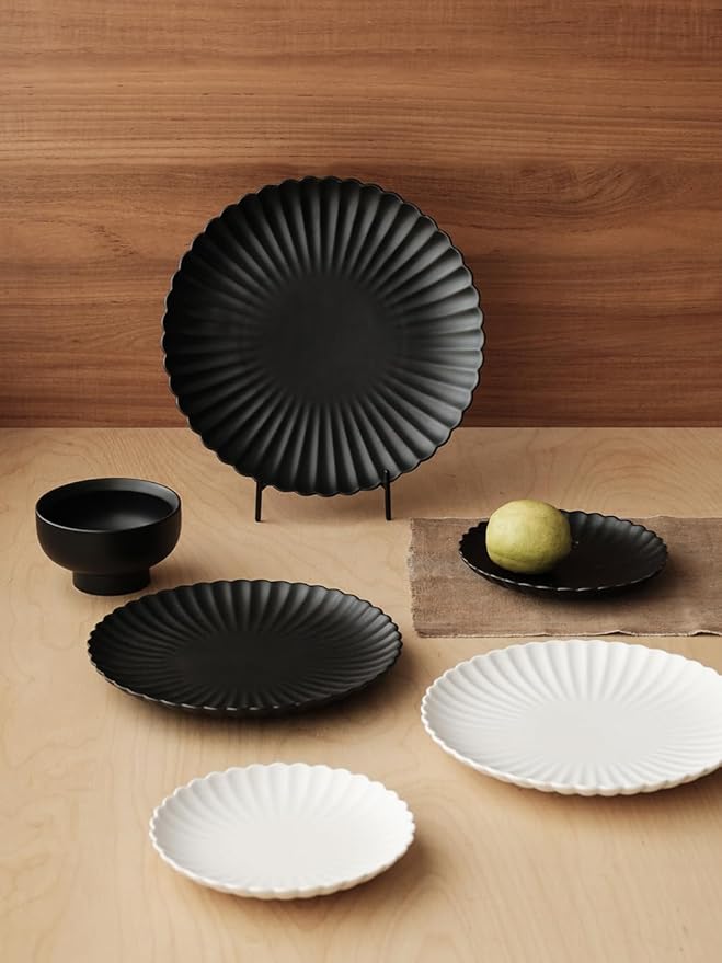 WENSHUO Daisy Plates Set of 6 (Matte Black, 9 Inch)