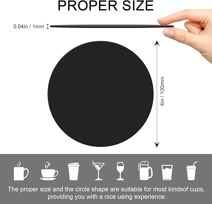 Disposable Paper Bar Coasters 400 Pcs Black 4 Inch Coasters for Drinks ，Absorbent & Non Slip for Bars, Restaurants, Family Gathering DIY Crafts Arts Wedding Use (Black)