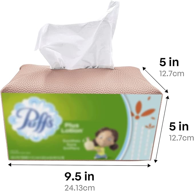 Carrotez Tissue Box Cover, [Refined] Modern PU Leather Rectangular Tissue Box Holder - Decorative Holder/Organizer for Bathroom Vanity Countertop, Night Stands, Office Desk 9.5"X5"X5" - Rose Pink