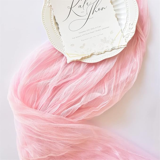 Joanlody Blushing Pink Cheesecloth Table Runner Fall Thanksgiving 10Ft Rustic Gauze Boho Cheese Cloth Table Runner for Wedding Bridal Baby Shower Decoration