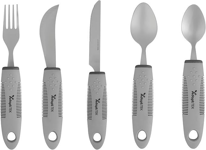 Restaurantware Adaptive Utensils - 1 count Stainless Steel, 9.843 x 5.118 x 1.575 Inches, Ergonomic Eating Aids, Non-Slip Utensil Set for Arthritis, Secure Grip Design, Gray