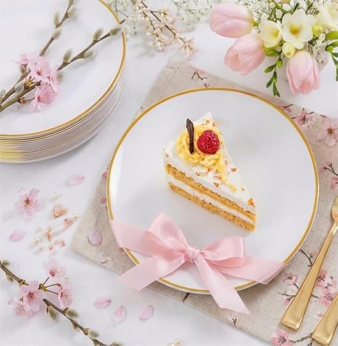 Festiva 400Pcs Gold Dessert Plates 6.3" with Forks 5"- 200PCS Small Disposable Dessert/Cake/Appetizer Plates and 200PCS Forks - Serve 200 Guests for Birthday Party& Wedding &Valentine's Day
