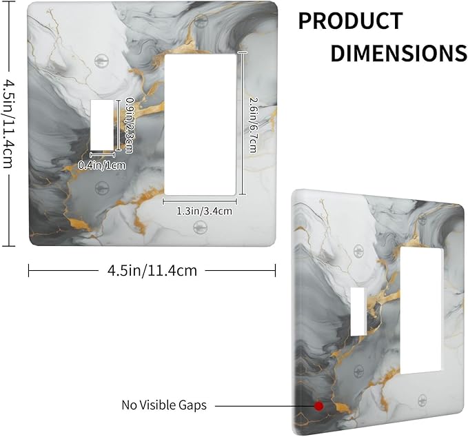 Light Switch Cover Gray/Gold Marble Abstract Modern Luxury 2 Gang Toggle Rocker Combo Socket Cover Wall Plates Decorative Switch Plates and Outlet Covers for Bathroom Bedroom Decor