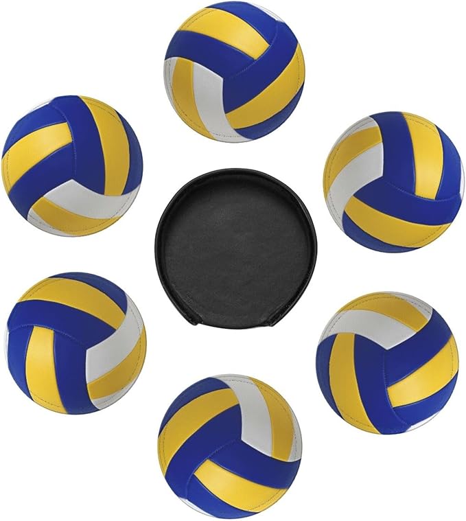 Volleyball Coasters for Drinks with Holder Round Leather Coasters Set of 6 Cups Mugs Mat Pad for Home Kitchen Bar