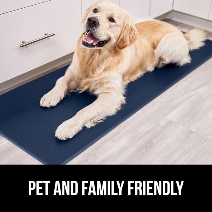 GORILLA GRIP 2 Pack Comfortable Cushioned Kitchen Mats for Floor, 17x29 + 17x59, Waterproof and Stain Resistant, 1/2 Inch Thick Soft Ergonomic Standing Desk Anti Fatigue Mat, Foam Supports Feet, Navy