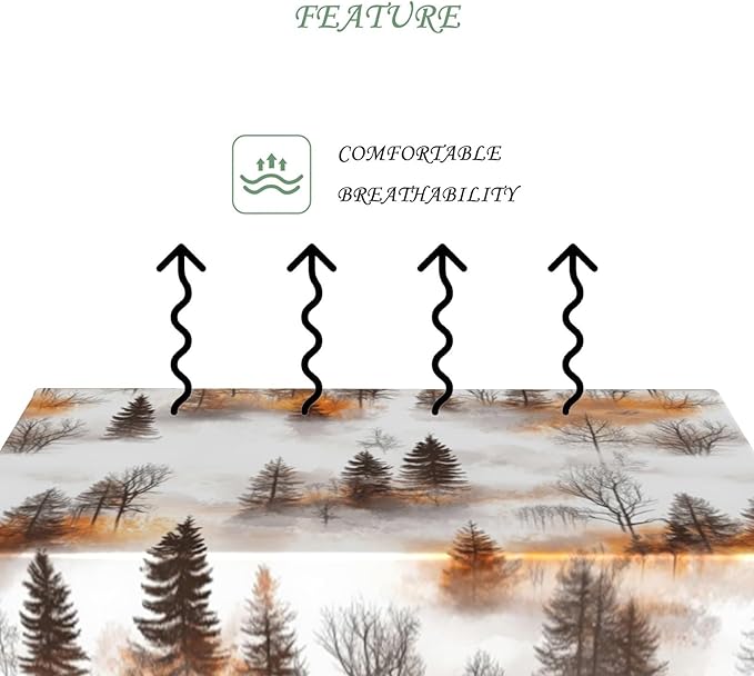 54x78 Inch Nature Rectangle Tablecloth Watercolor Autumn Forest Misty Pine Tree Sunrise Table Cloth Waterproof Reusable Table Cover for Dining Home Kitchen Thanksgiving Picnic BBQ