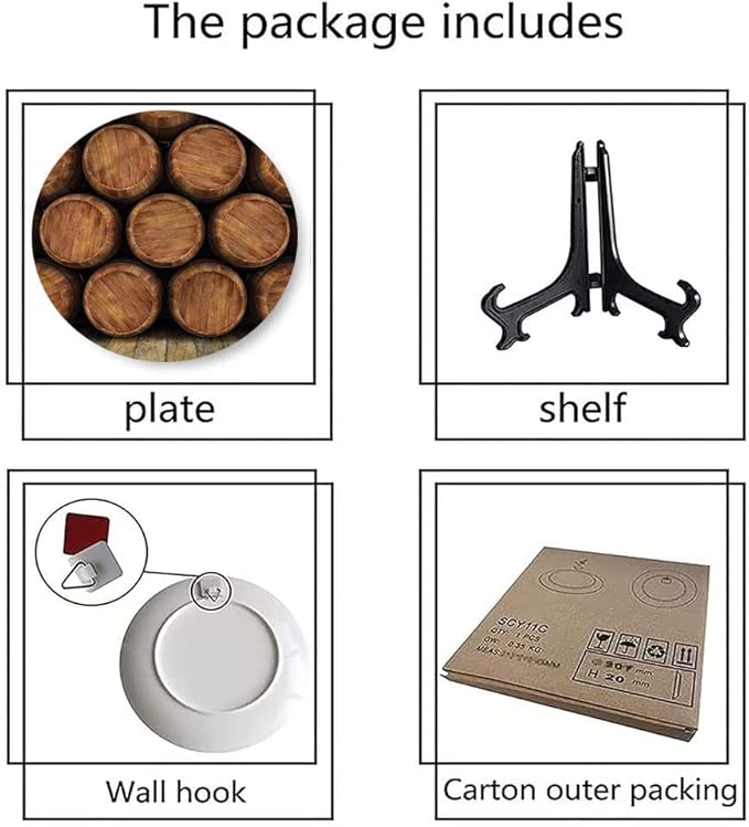 Ceramic Plates, Wine Decorative Ceramic Plates, Wall of Wooden Barrels, 6 Inch, Household Plates Decorative, Multicolor