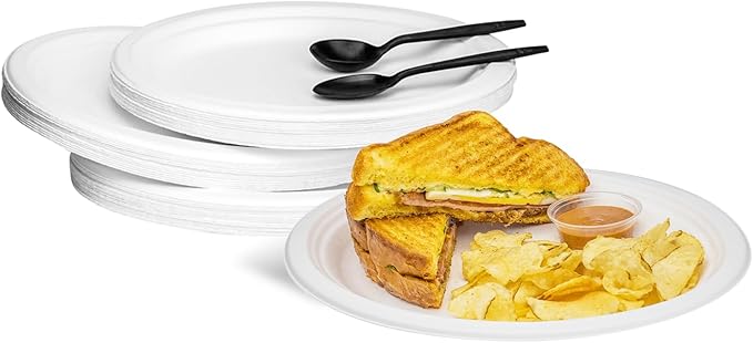 KARAT EARTH 10''x8'' PFAS Free Compostable Bagasse Oval Plates, KE-BPO108-1CFF - 500 c