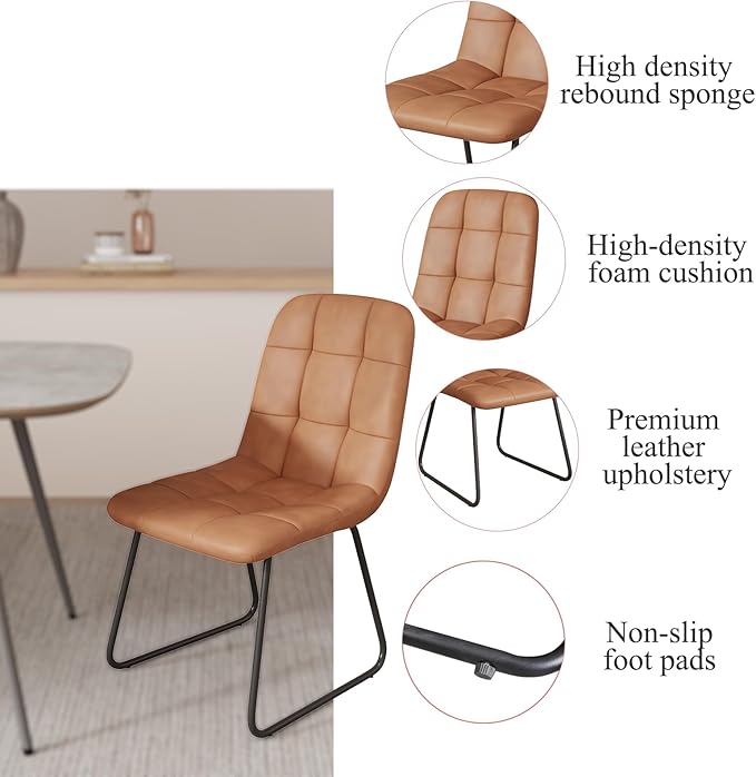 55.1'' Dining Table Set for 4,Modern Wood Dining Table,Leather Dining Chairs 4,Table and Chairs Set of 4,Ideal for Kitchen Dining Room (Walnut Color Table + 4 U-Shaped Brown Chairs, 55.1")