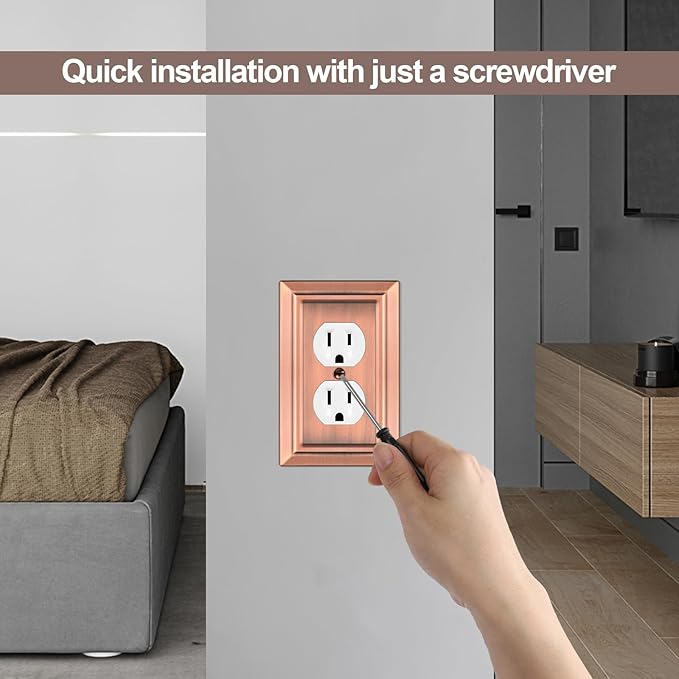 Metal Wall Plate for Electrical Outlets, Decorative Antique Copper Switch Plates Outlet Cover, Light Switch Cover Plate, 1-Gang Wall Plates (Duplex Outlet, 6 Pack)