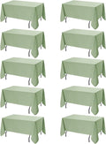 10-Pack Sage Green Tablecloths for Rectangle Tables, 70 x 108 Inches, Stain-Resistant Polyester Fabric for 6 Foot Tables - Washable Table Covers for Weddings, Birthday Parties, Events