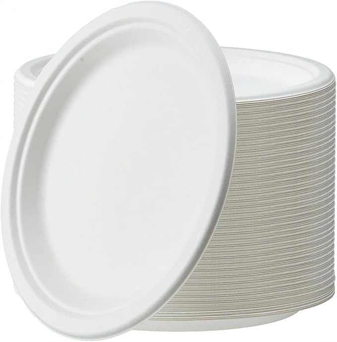 [150-Pack 10 Inch Paper Plates, Heavy Duty Disposable Party Plates Sugarcane Bagasse, White Unbleached 10" Dinner Paper Plate