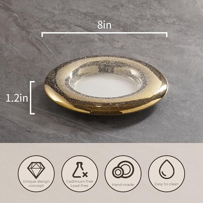 8-inch Ballet Plate Set of 4, Starburst Design Gold & Silver Accent Dinner Plates, 20cm Food-Safe Porcelain for Fine Dining & Gifting