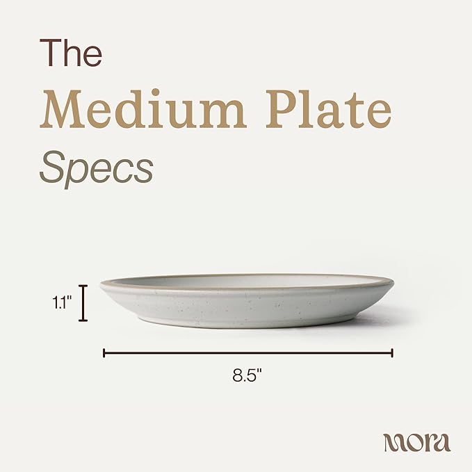 MORA Medium Plates Set of 4, 8.5 inch Ceramic Pottery Salad Plates - Microwave, Oven and Dishwasher Safe - Oat