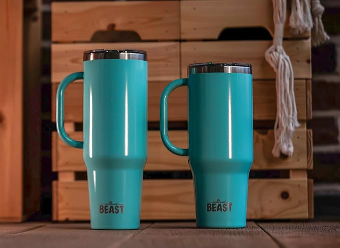Beast 42 oz Tumbler with Handle Stainless Steel Vacuum Insulated Coffee Ice Cup Double Wall Travel Flask (Aqua Blue)