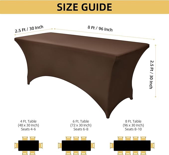 2-Pack 8ft Spandex Table Covers for Rectangle Folding Tables - Washable Elastic Tablecloth - Ultimate Fitted Table Protector for Birthday Parties, Trade Shows, Banquet