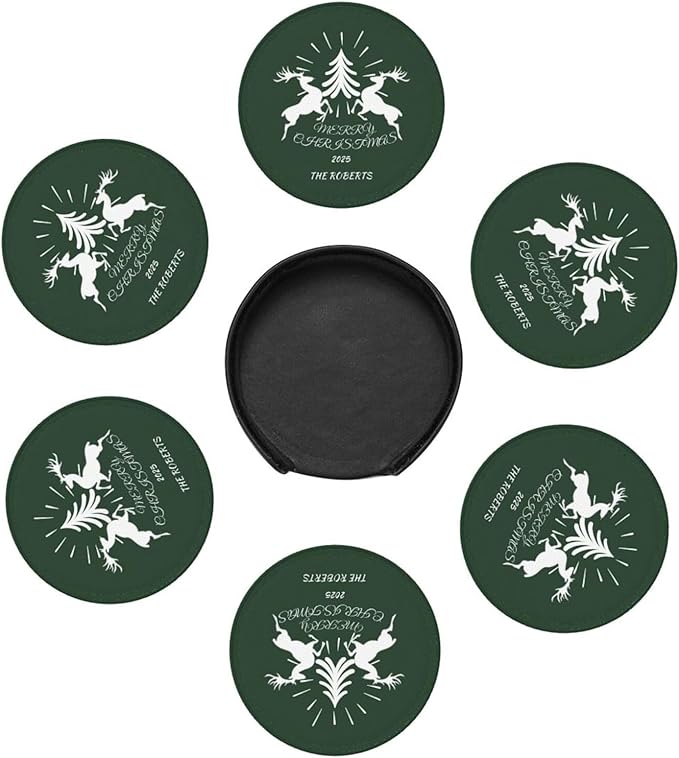 Customize Coasters for Drinks, Personalized Leather Coasters Set of 6, Custom Costers for Women Men, Christmas Party Favor Coaster, Posavasos de Cuero para reuniones