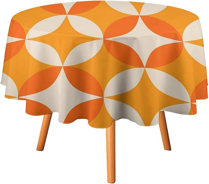 Retro Mid Century Round Tablecloth, Abstract Geometric Mid Century Colorful Pattern Print Tablecloth for Home Party Dining Room Kitchen Decor 50Inch(127cm)