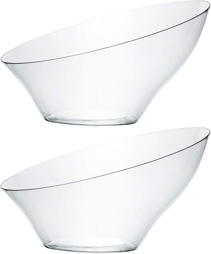 PLASTICPRO Disposable Angled Plastic Bowls Round Medium Serving Bowl, Elegant for Party's, Snack, or Salad Bowl, Clear Pack of 4