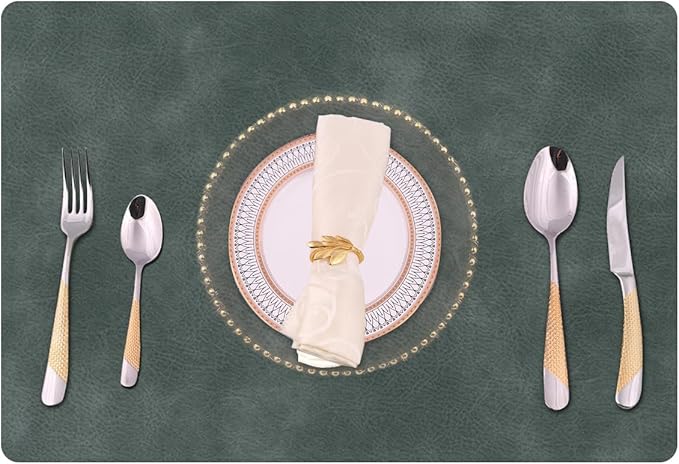 Faux Leather Placemats with Rounded Corners Set of 6,Waterproof&Wipeable Table Mats,Heat-Resistant Reusable for Kitchen Table Decor (Grey)