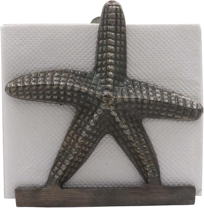 Nautical Starfish Metal Lunch Napkin Holder Dinner Napkin Holder For Kitchen Beverage Cocktail Ocean Coastal By The Metal Magician (Antique Brass)