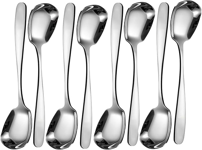 Square Head Spoons, Korean style Square Sugar Spoon,Thick Heavy Stainless Steel Soup Spoon Table Spoons Flat Square Spoon,7 Inch,Set of 8.