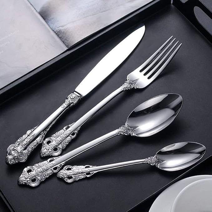 Silverware Set for 6 Durable 18/10 Stainless Steel Flatware Set Palace Style Modern Cutlery Utensils Set 24 Piece Include Knives Forks and Spoons Tableware Set for Home Kitchen Restaurant