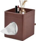 Tissue Box Cover Square Tissue Box Holder PU Leather Facial Tissues Organizer with Storage Tray for Bathroom Vanity Bedroom Office Car,Stylish Napkin Caddy Decorative Organizer (Brown)