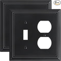 2-Pack Combo Toggle/Duplex Light Switch Cover Plate, Matte Black Outlet Cover Plate, Natural Bamboo Fiber Decorative Wall Receptacle Cover for Electrical Outlets, Light Switch