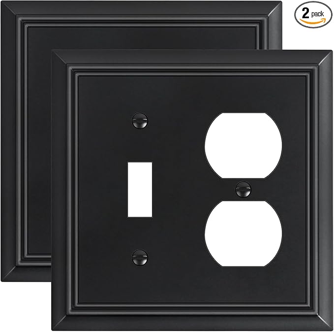 2-Pack Combo Toggle/Duplex Light Switch Cover Plate, Matte Black Outlet Cover Plate, Natural Bamboo Fiber Decorative Wall Receptacle Cover for Electrical Outlets, Light Switch