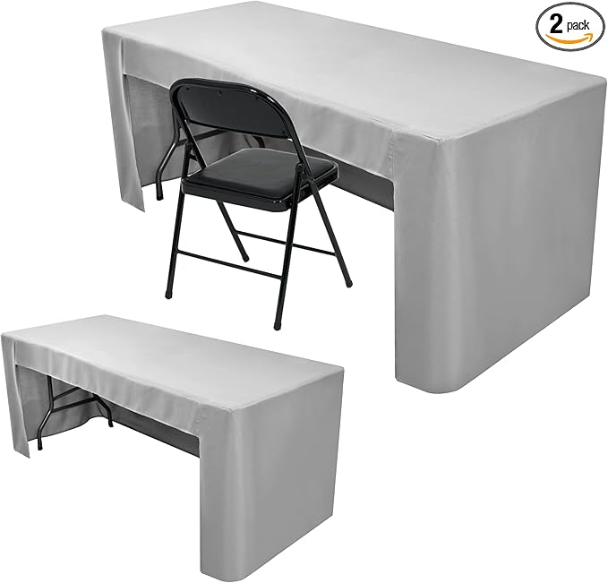 Nasitos 2 Pack Silver 6ft Fitted Tablecloth for Rectangular Table-Open Back Folding Table Cover Washable Fabric and Wrinkle Resistant Tablecloth for Parties, Wedding, Craft Fair, Cocktails, Weddings