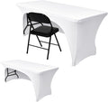 Nasitos 2 Pack White 6 ft Table Cloth Fitted-Open Back Spandex Table Covers Fabric Washable and Wrinkle Resistant Stretch Tablecloth for Parties, Wedding, Banquet, Jewelry Trade Show, Craft Fair