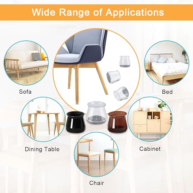 32 Pcs Chair Leg Floor Protectors - Silicone Felt Pads, Scratch-Proof & Noise-Free, Easy Smooth Moving, Large Size (Fits Round Chair Legs: 1-5/16" to 2" Diameter)