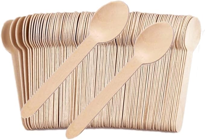 100 Pack Bamboo Spoons Disposable - 6 Inch Biodegradable Cutlery Set for Parties, Weddings & Camping - Heavy Duty, Compostable Birch Wood Utensils (Eco Conscious Alternative to Plastic) of TANGTEA