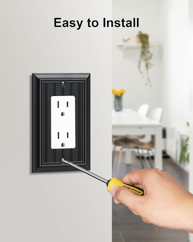 2-Pack Classic Beadboard Decorator Wall Plate Cover, Black Decorative Switch Plates and Outlet Covers, Durable Natural Bamboo Fiber Wall Plates for Electrical Outlets, Receptacle, GFCI Outlet