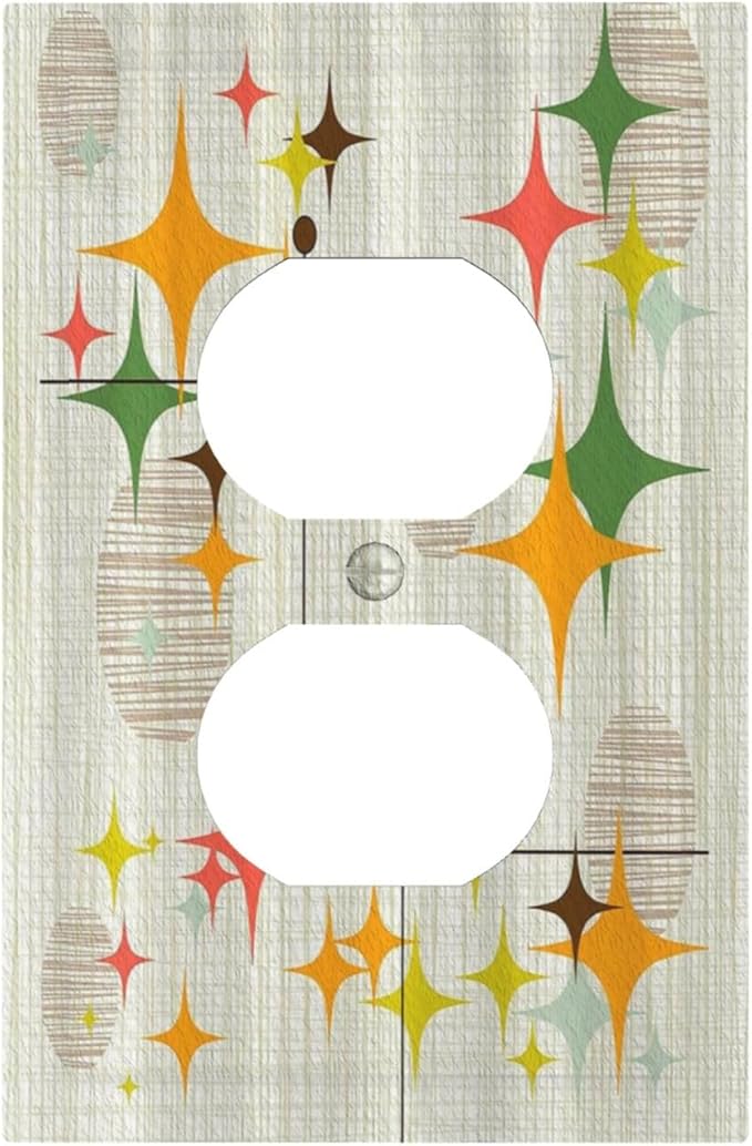 Outlet Covers Mid Century Modern Retro Stars 1 Gang Duplex Light Switch Cover Plate Decorative Wall Plates Electrical Switchplate Receptacle for Bathroom Bedroom Decor（2 Pack）