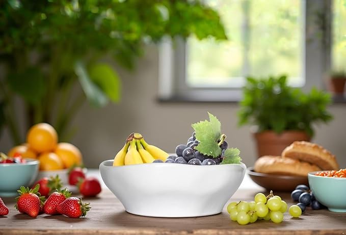 Salad Bowl,9 inch 45 oz Large Serving Bowl Set, Deep Bowl for Kitchen, White Ceramic Bowl Set for Soup, Cereal, Ramen, Pasta, Salad, Dishwasher & Microwave Safe, Easy Clean